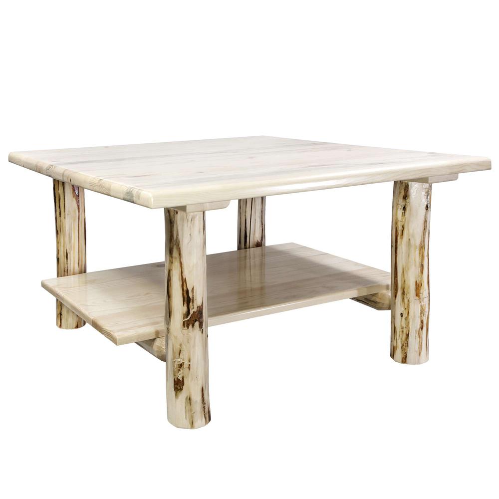 Montana Collection Cocktail Table w/ Shelf, Clear Lacquer Finish. Picture 1