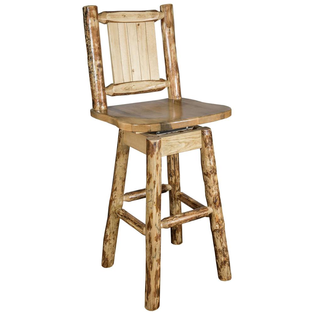 Glacier Country Collection Counter Height Barstool w/ Back & Swivel w/ Laser Engraved Bronc Design. Picture 3