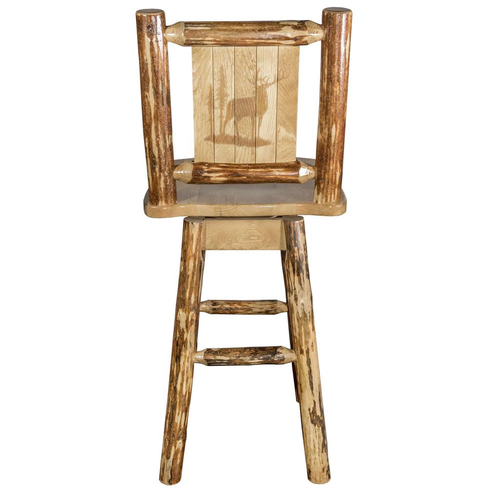 Glacier Country Collection Counter Height Barstool w/ Back & Swivel w/ Laser Engraved Elk Design. Picture 2