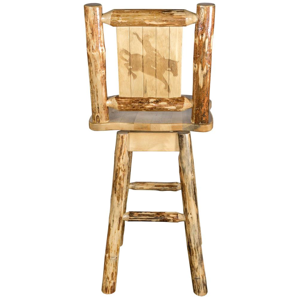 Glacier Country Collection Counter Height Barstool w/ Back & Swivel w/ Laser Engraved Bronc Design. Picture 2