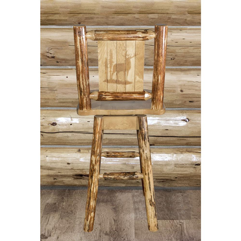 Glacier Country Collection Counter Height Barstool w/ Back & Swivel w/ Laser Engraved Elk Design. Picture 7