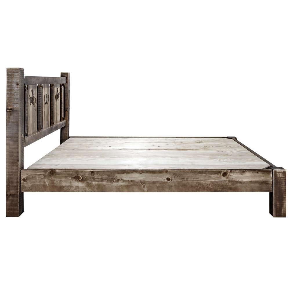Homestead Collection Full Platform Bed w/ Laser Engraved Bronc Design, Stain & Clear Lacquer Finish. Picture 8