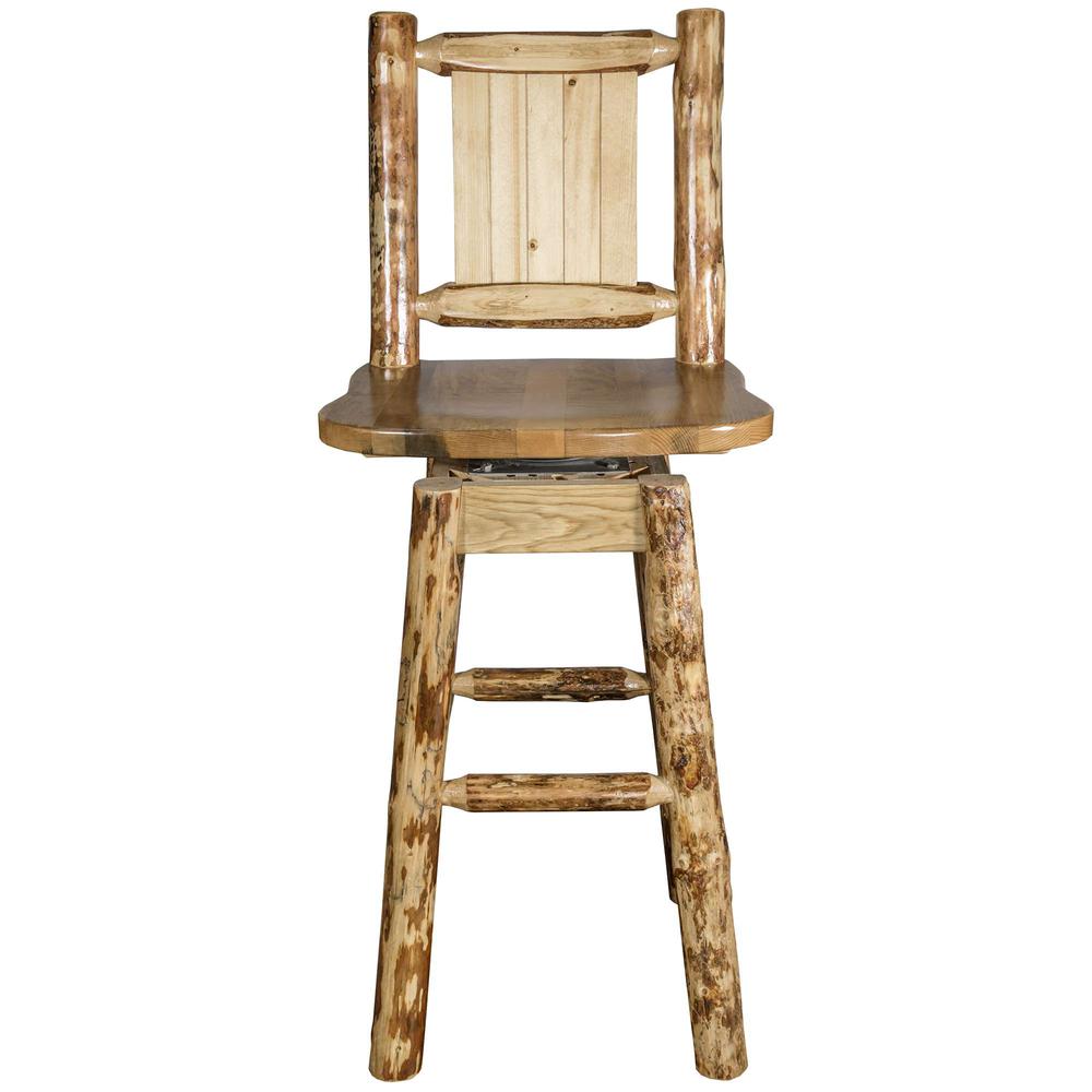 Glacier Country Collection Counter Height Barstool w/ Back & Swivel w/ Laser Engraved Wolf Design. Picture 4