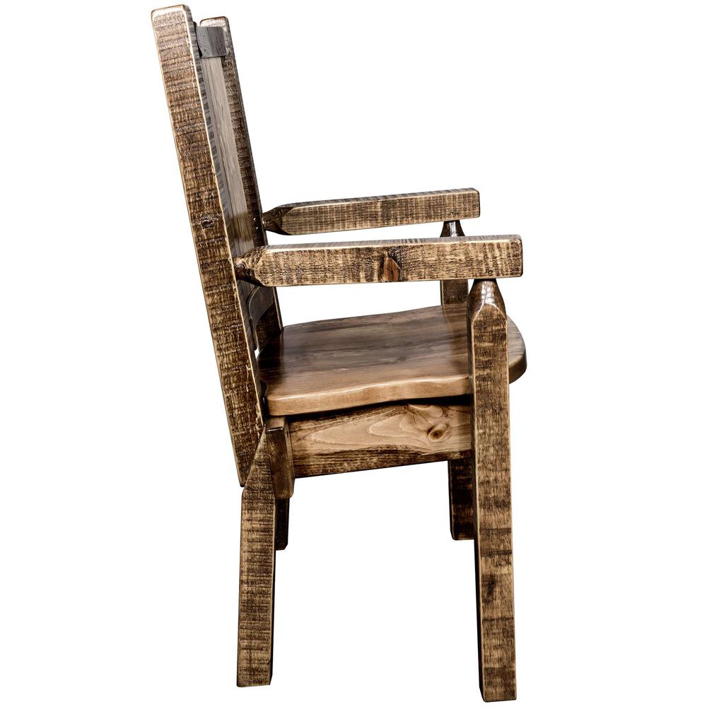 Homestead Collection Captain's Chair w/ Laser Engraved Bronc Design, Stain & Lacquer Finish. Picture 5