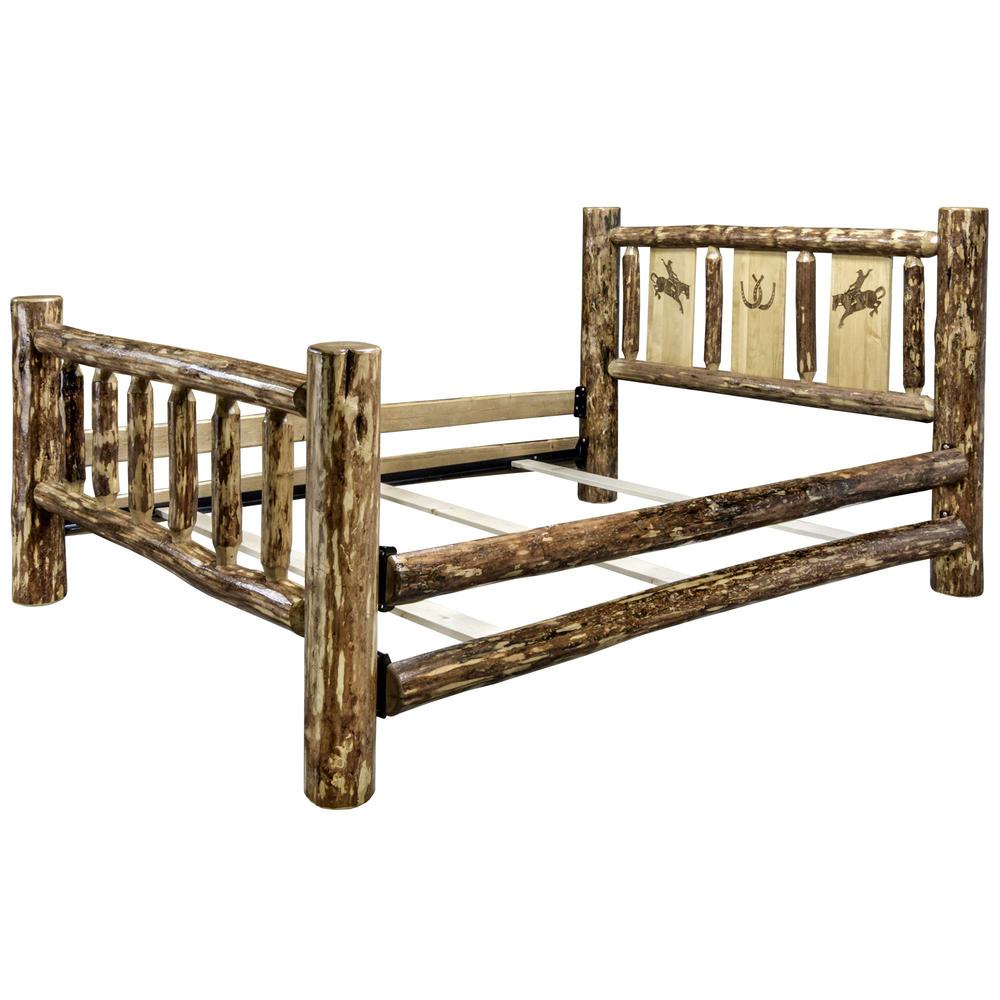 Glacier Country Collection Queen Bed w/ Laser Engraved Bronc Design. Picture 7