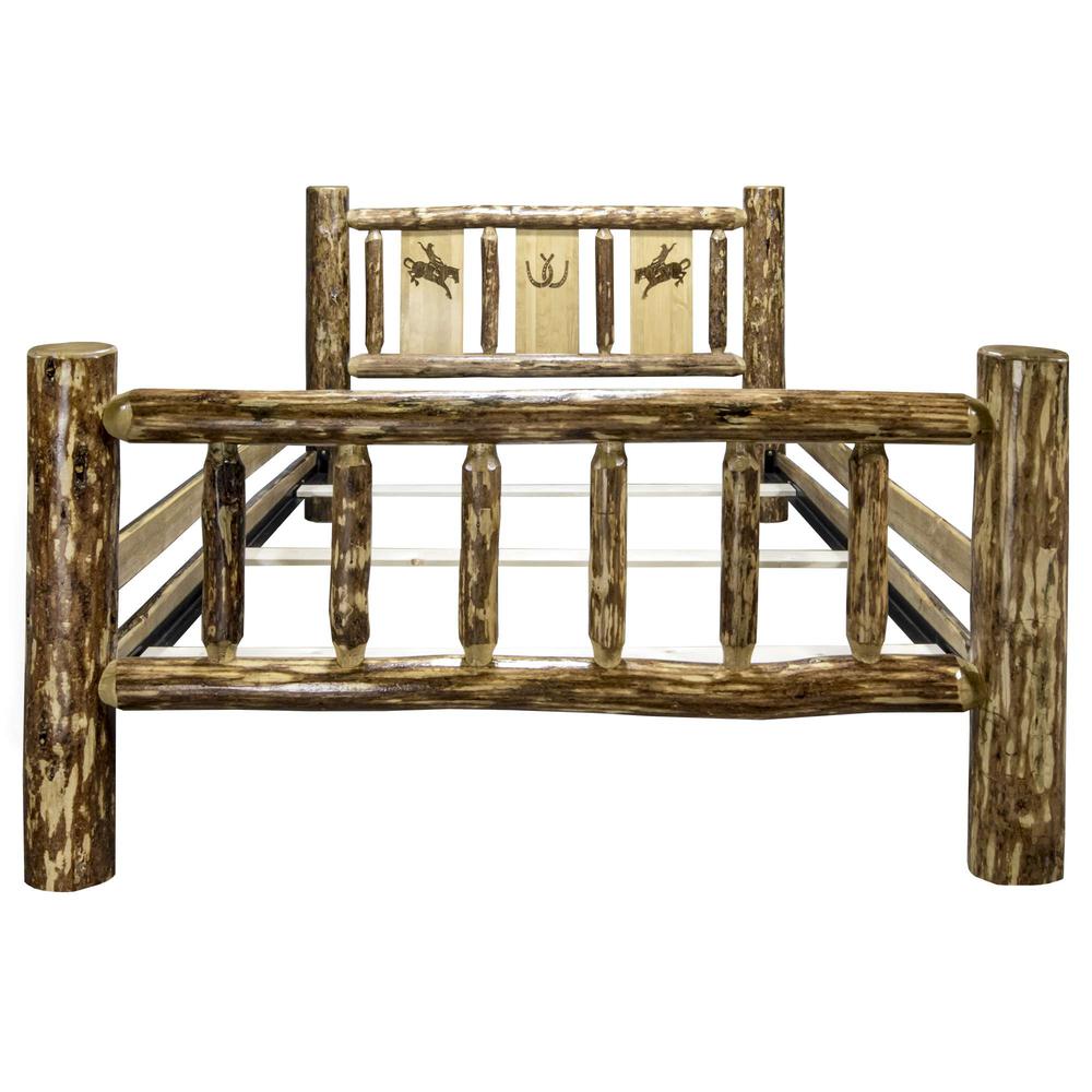 Glacier Country Collection Queen Bed w/ Laser Engraved Bronc Design. Picture 6