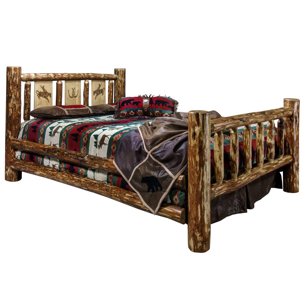 Glacier Country Collection Queen Bed w/ Laser Engraved Bronc Design. Picture 3