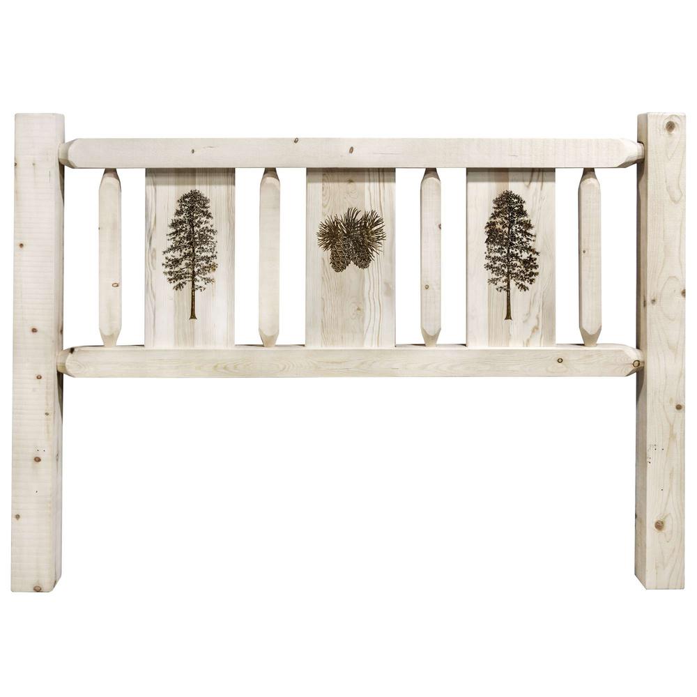 Homestead Collection King Headboard w/ Laser Engraved Pine Design, Ready to Finish. Picture 2