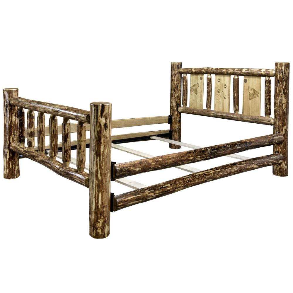 Glacier Country Collection California King Bed w/ Laser Engraved Wolf Design. Picture 7