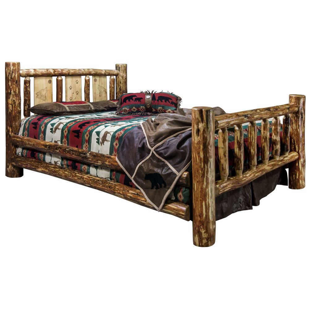 Glacier Country Collection California King Bed w/ Laser Engraved Wolf Design. Picture 3
