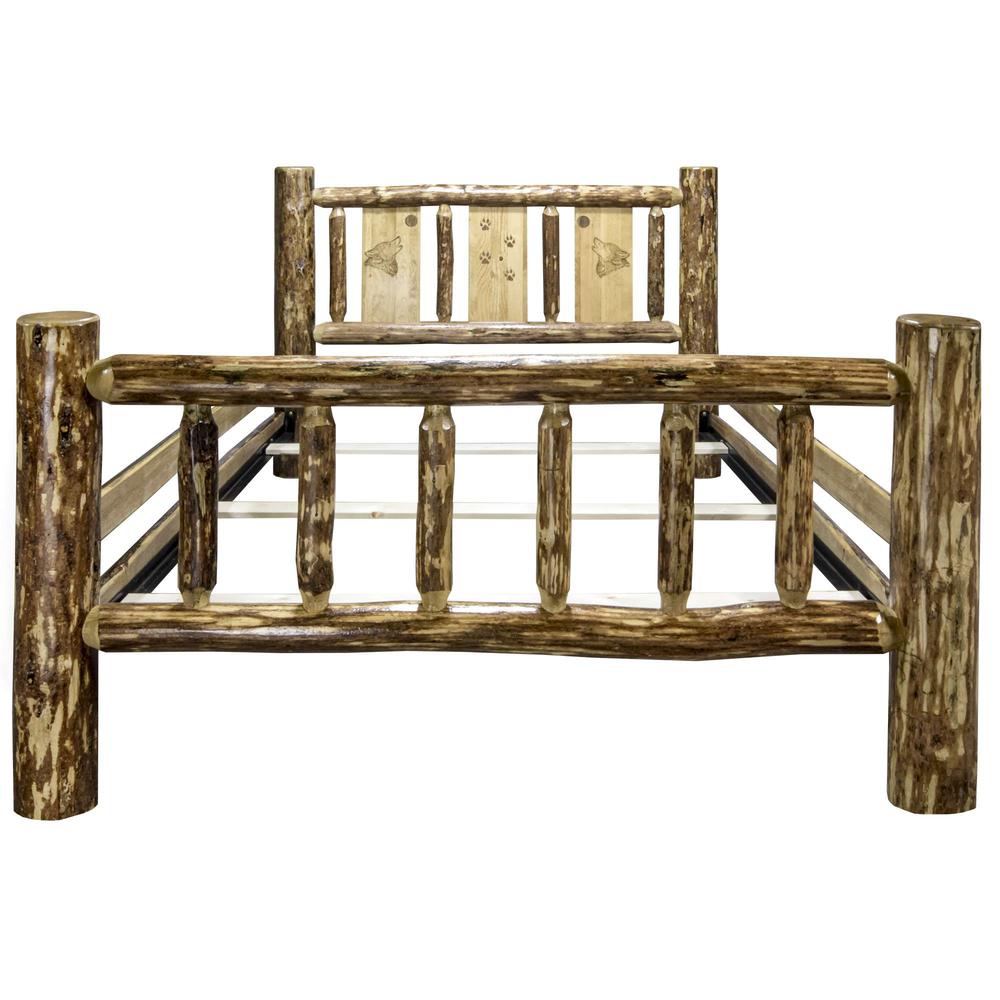 Glacier Country Collection California King Bed w/ Laser Engraved Wolf Design. Picture 6