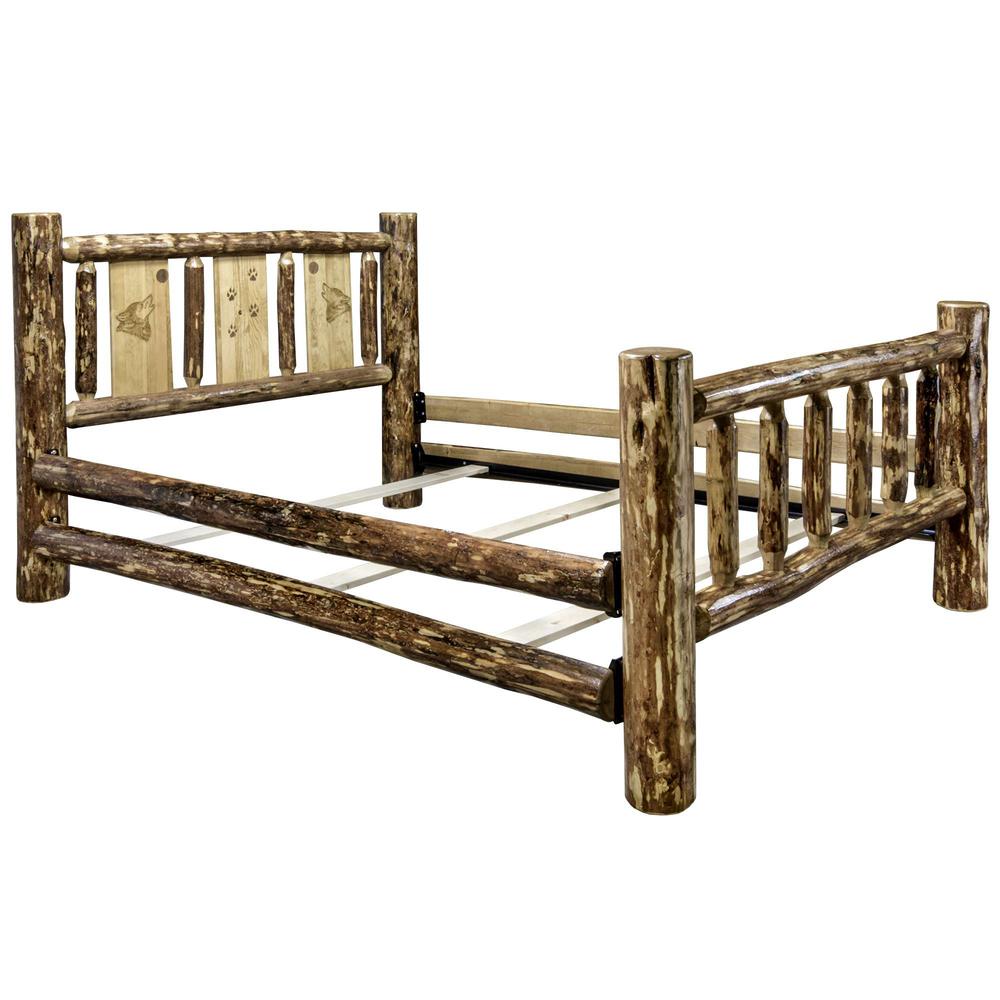 Glacier Country Collection California King Bed w/ Laser Engraved Wolf Design. Picture 5