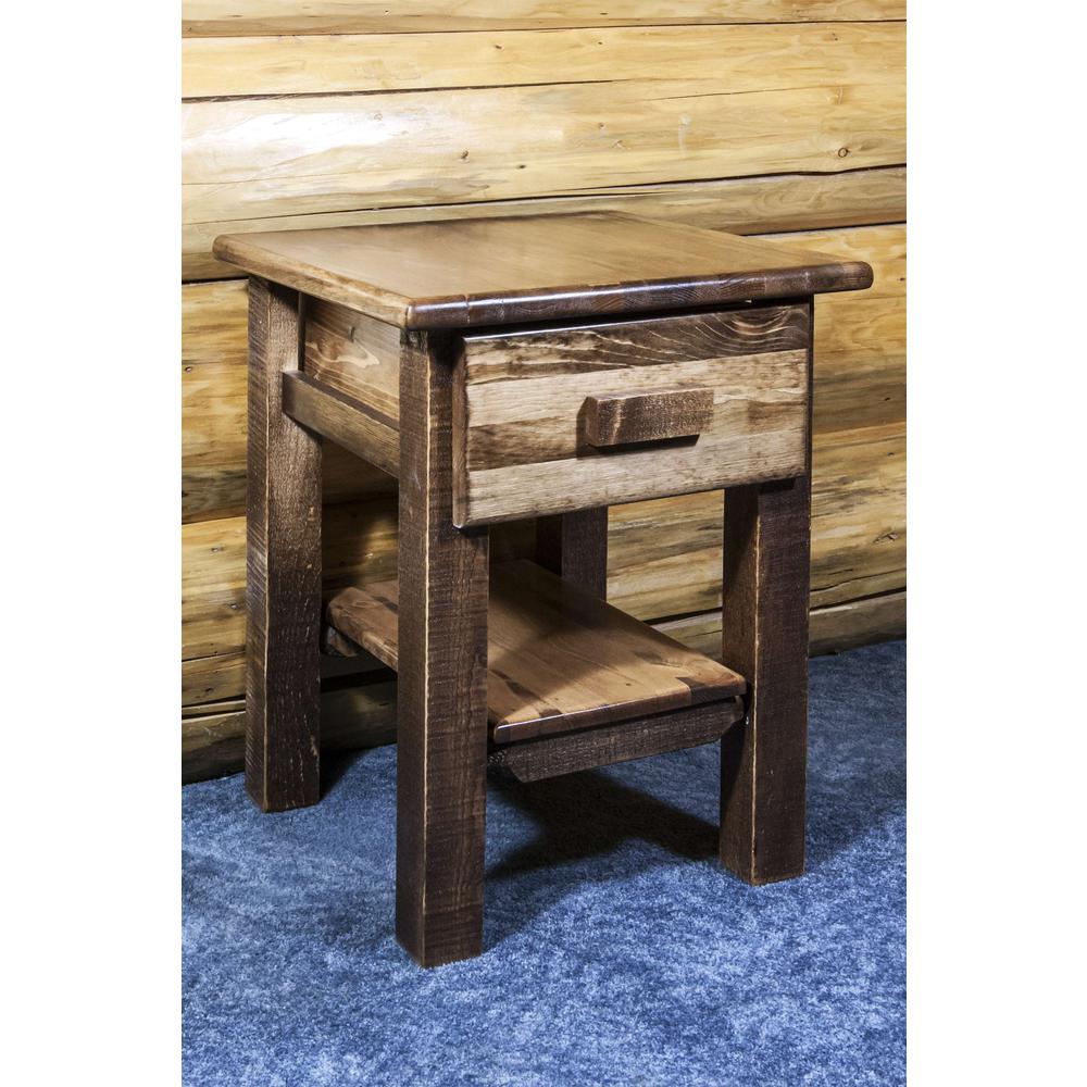 Homestead Collection Nightstand with Drawer & Shelf, Stain & Clear Lacquer Finish. Picture 4