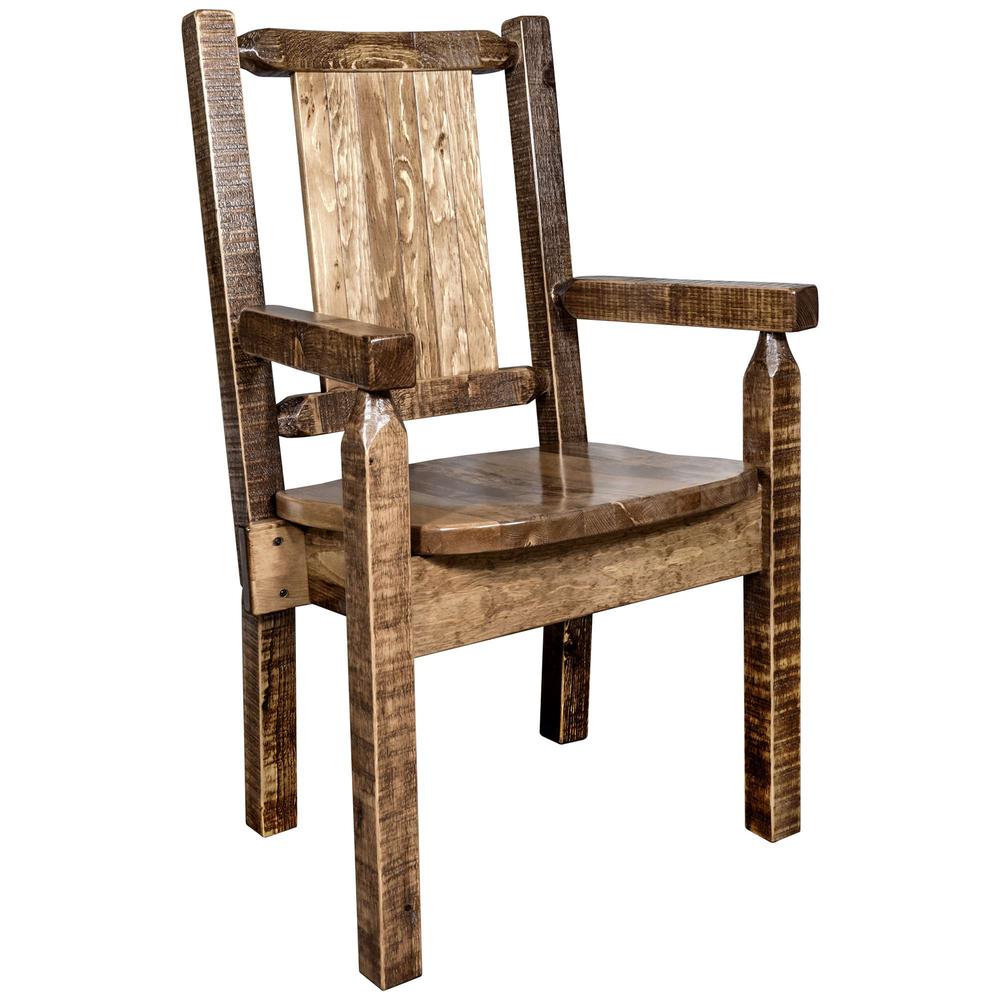 Homestead Collection Captain's Chair w/ Laser Engraved Bronc Design, Stain & Lacquer Finish. Picture 3