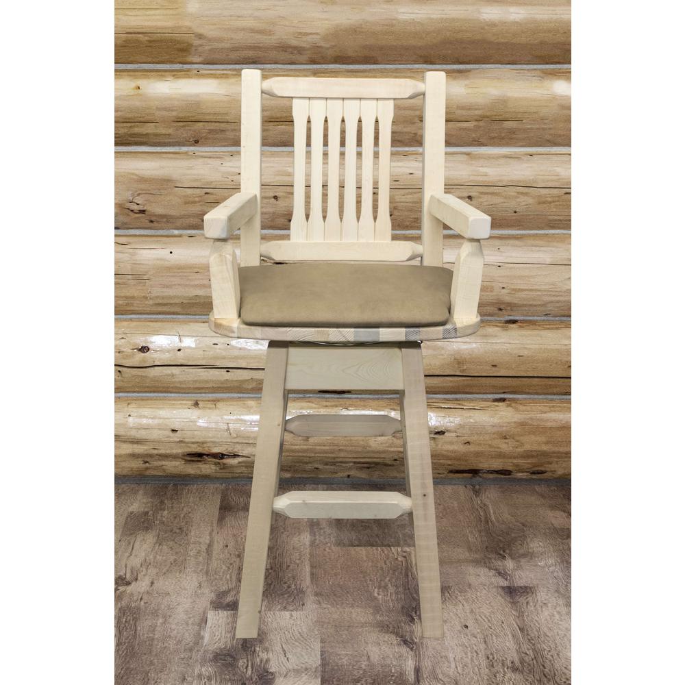 Homestead Collection Captain's Barstool w/ Back & Swivel, Ready to Finish w/ Upholstered Seat, Buckskin Pattern. Picture 6