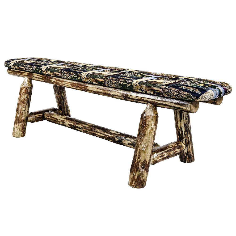 Glacier Country Collection Plank Style Bench, 5 Foot w/ Woodland Upholstery. Picture 3
