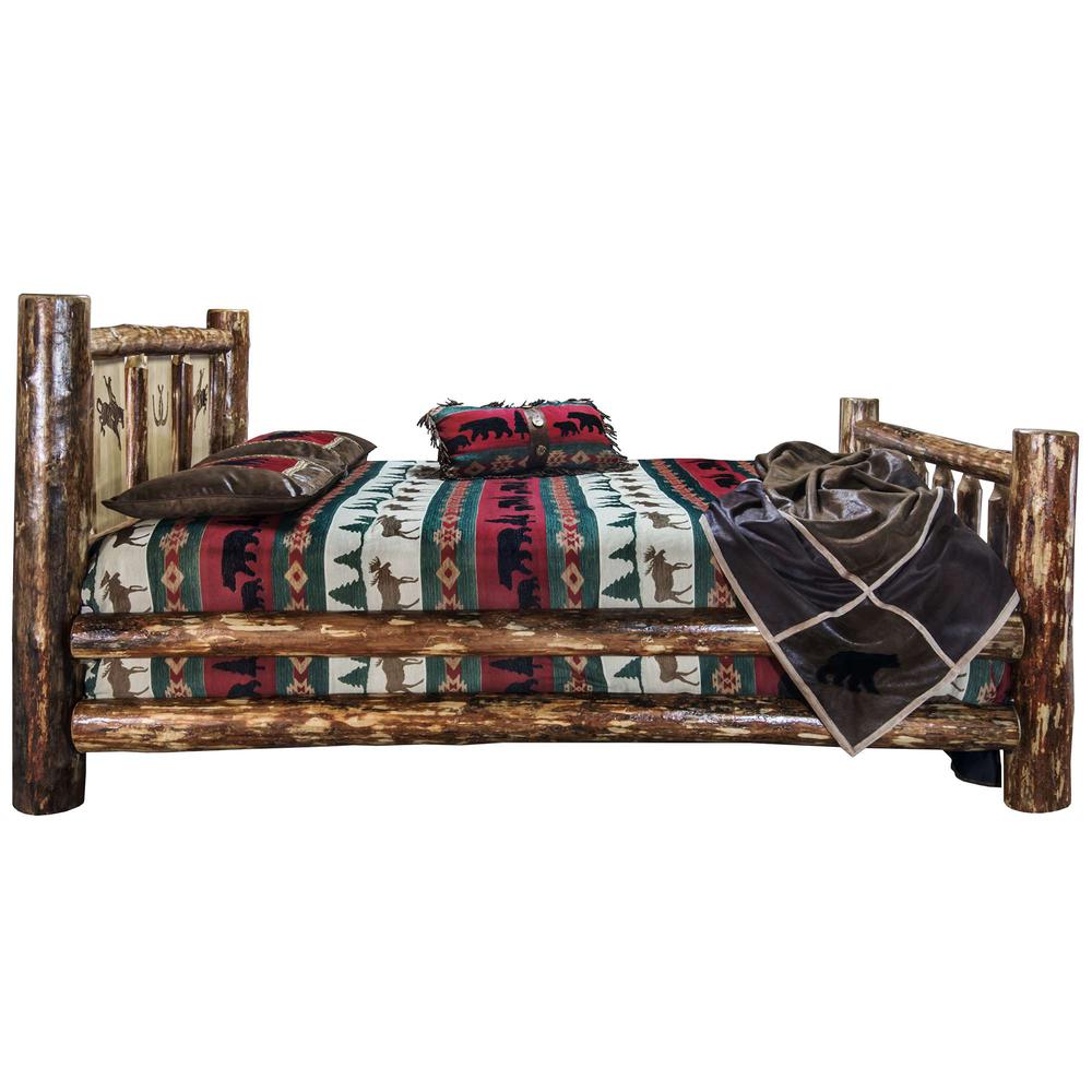 Glacier Country Collection Queen Bed w/ Laser Engraved Bronc Design. Picture 4