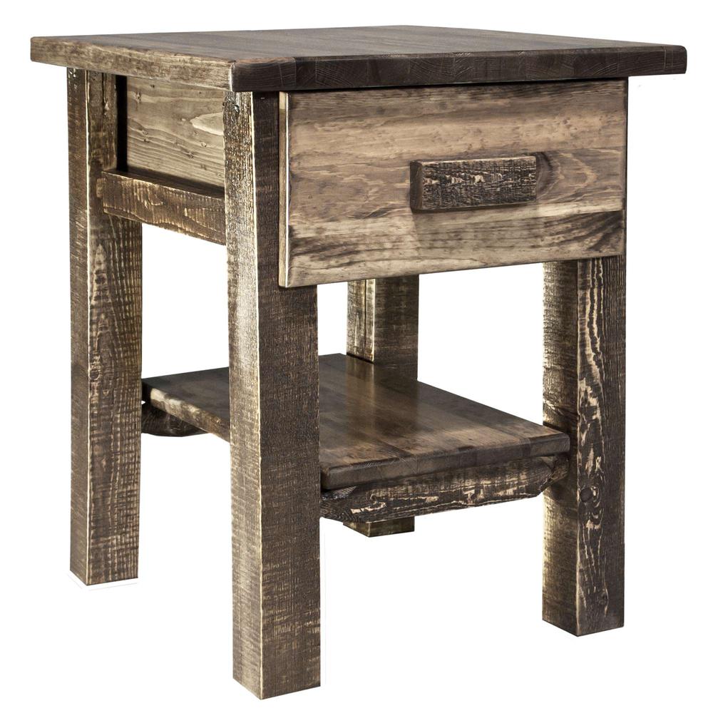 Homestead Collection Nightstand with Drawer & Shelf, Stain & Clear Lacquer Finish. Picture 2