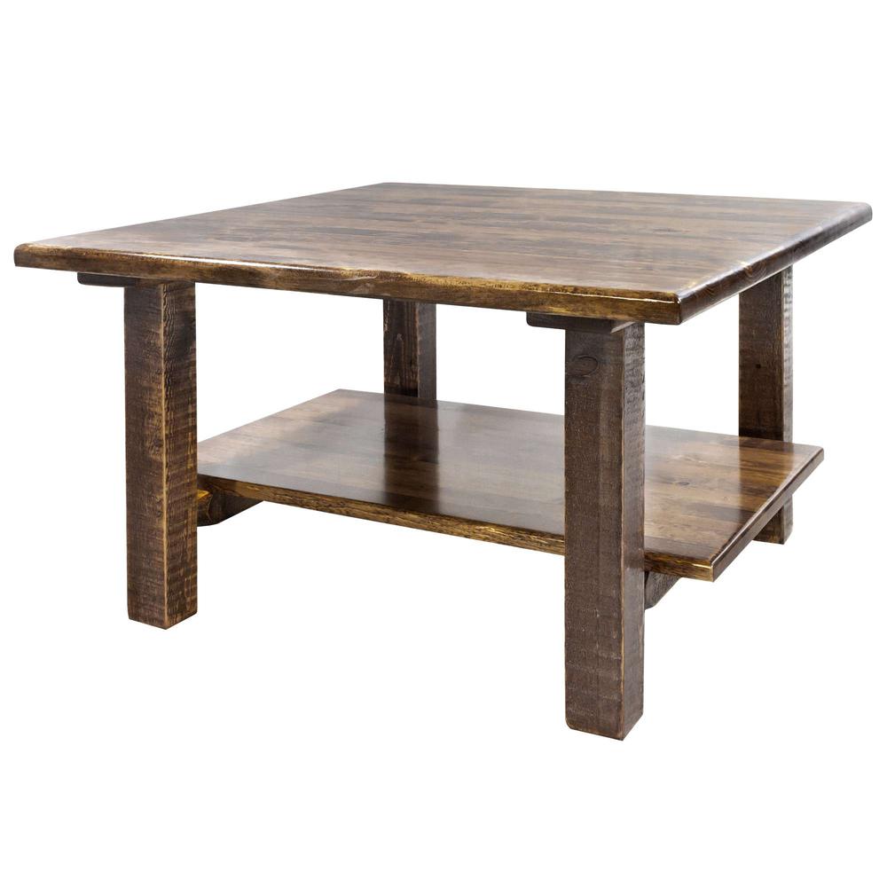 Homestead Collection Cocktail Table w/ Shelf, Stain & Clear Lacquer Finish. Picture 2