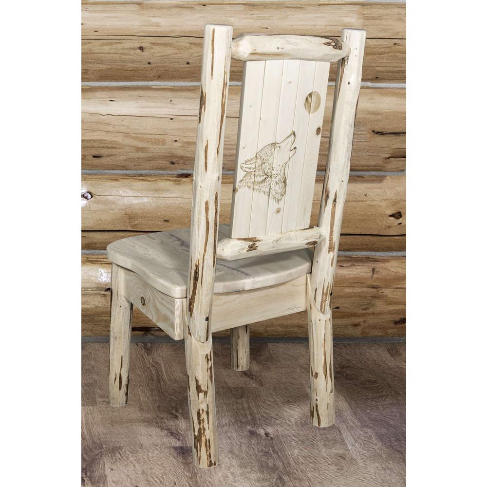 Montana Collection Side Chair w/ Laser Engraved Wolf Design, Ready to Finish. Picture 6