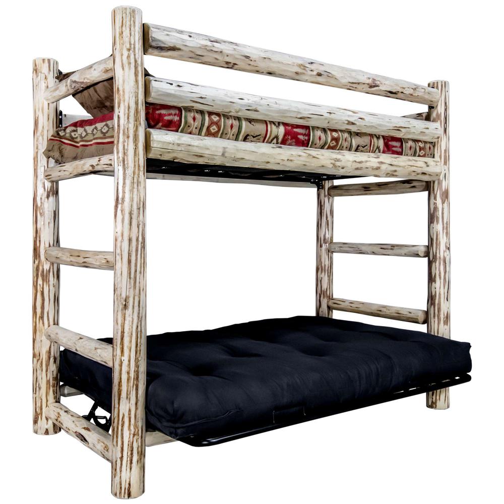 Montana Collection Twin Bunk Bed over Full Futon Frame w/ Mattress. Picture 3