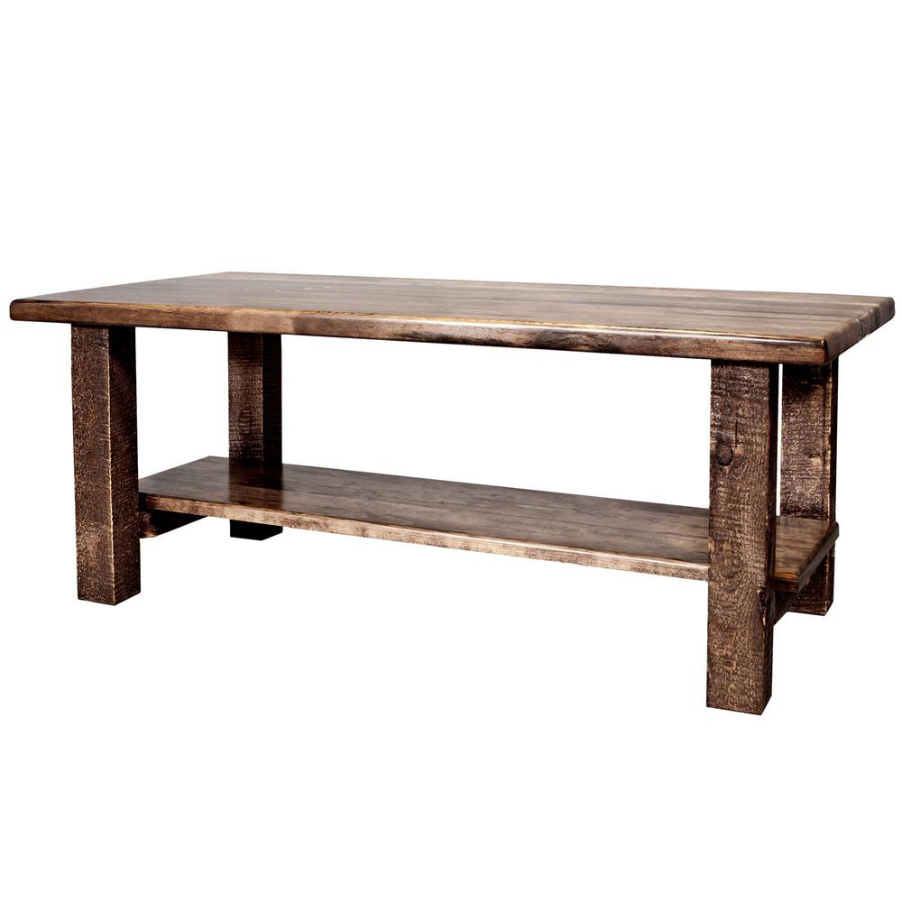 Homestead Collection Coffee Table w/ Shelf, Stain & Clear Lacquer Finish. Picture 3