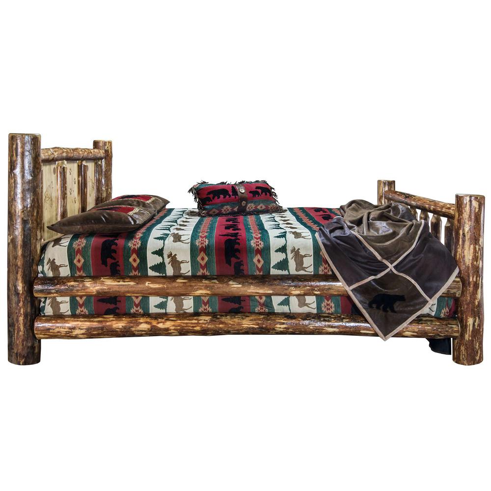 Glacier Country Collection California King Bed w/ Laser Engraved Wolf Design. Picture 4