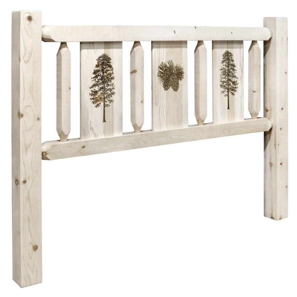 Homestead Collection King Headboard w/ Laser Engraved Pine Design, Ready to Finish. Picture 1