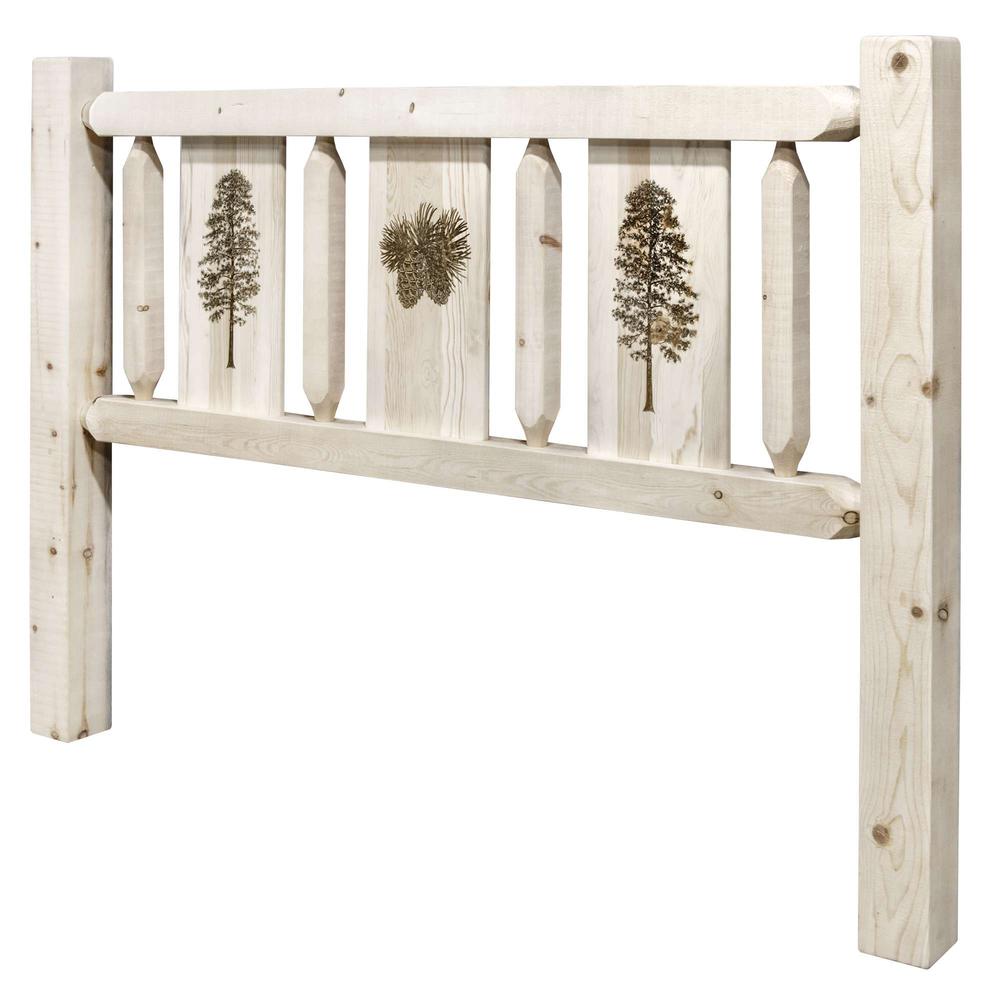Homestead Collection King Headboard w/ Laser Engraved Pine Design, Ready to Finish. Picture 3
