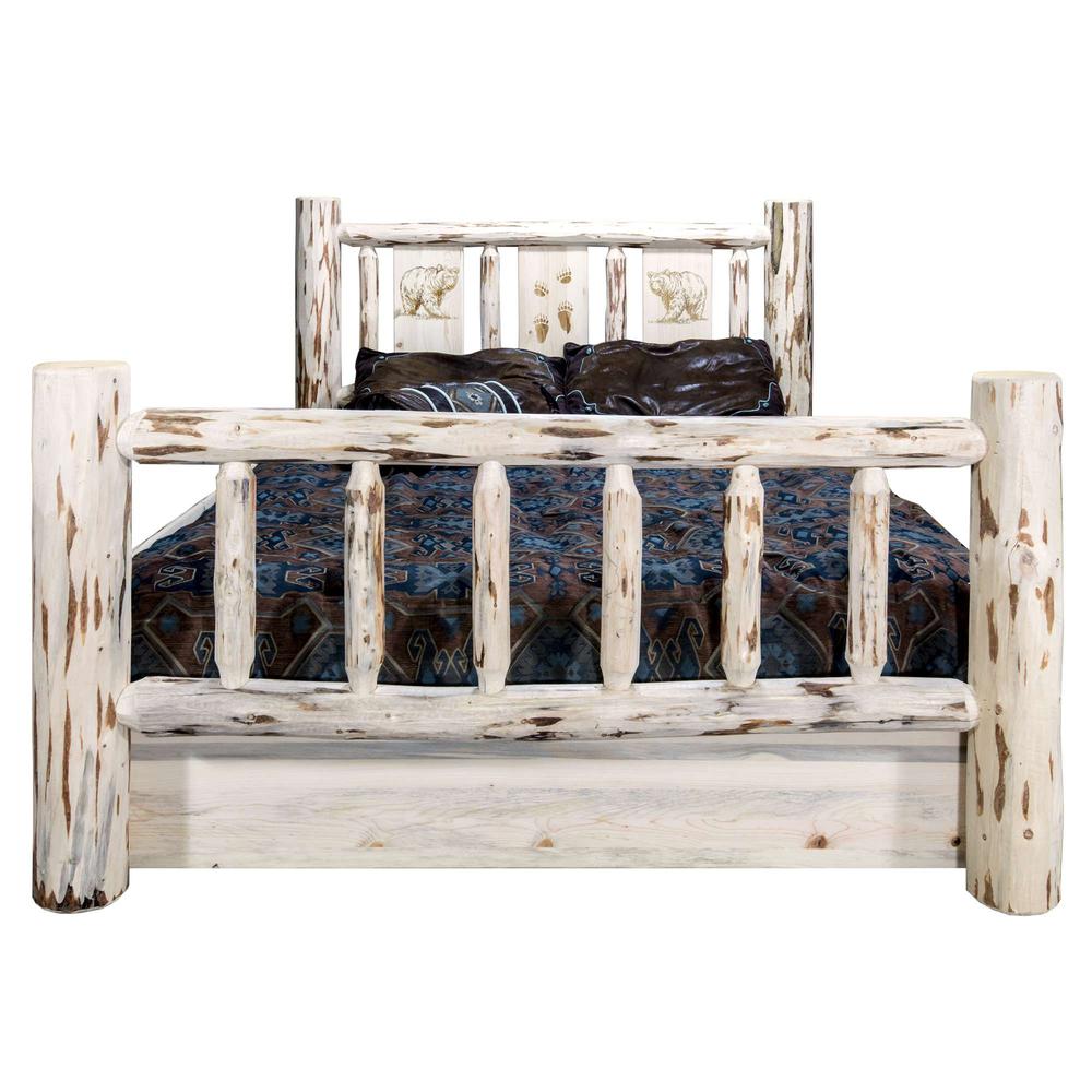 Montana Collection Queen Storage Bed w/ Laser Engraved Bear Design, Ready to Finish. Picture 2