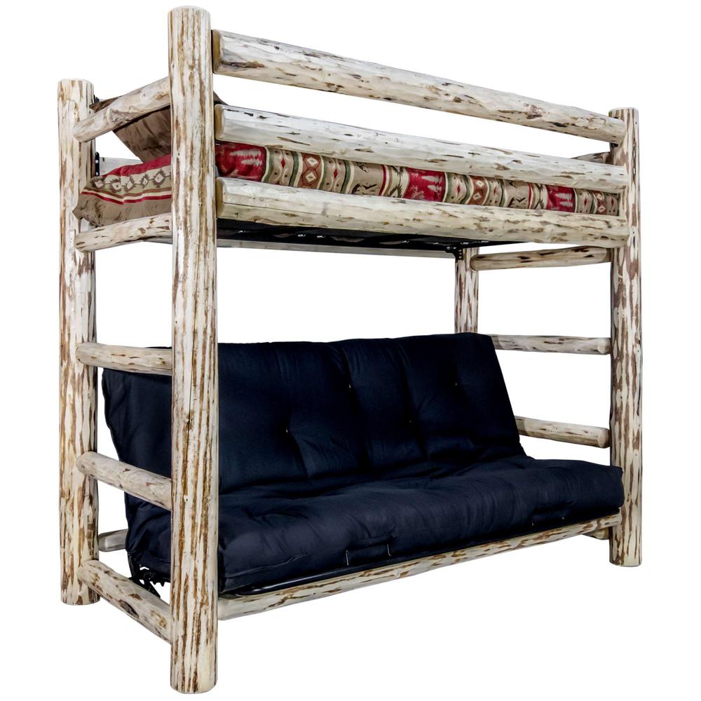 Montana Collection Twin Bunk Bed over Full Futon Frame w/ Mattress. Picture 1