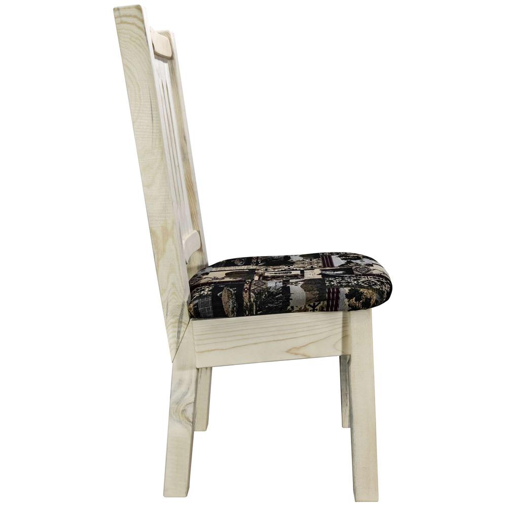 Homestead Collection Side Chair, Ready to Finish w/ Upholstered Seat, Woodland Pattern. Picture 3