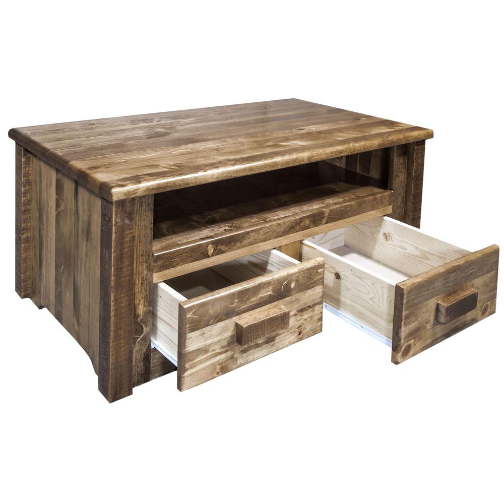Homestead Collection Coffee Table w/ 2 Drawers, Stain & Lacquer Finish. Picture 2