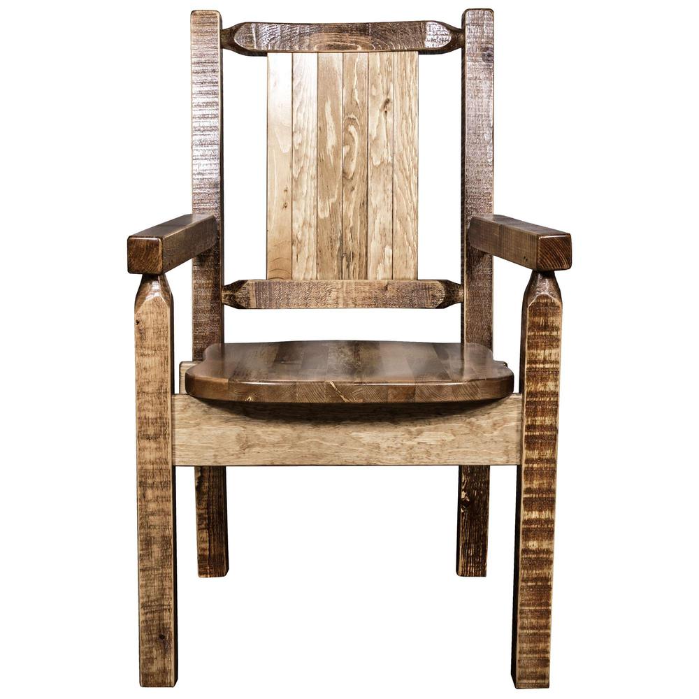 Homestead Collection Captain's Chair w/ Laser Engraved Bronc Design, Stain & Lacquer Finish. Picture 4