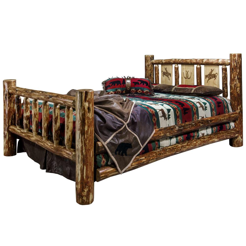 Glacier Country Collection Twin Bed w/ Laser Engraved Bronc Design. Picture 1