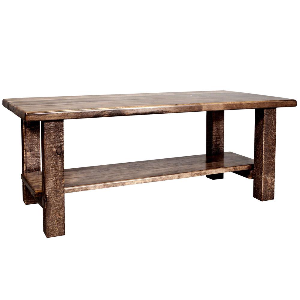Homestead Collection Coffee Table w/ Shelf, Stain & Clear Lacquer Finish. Picture 1