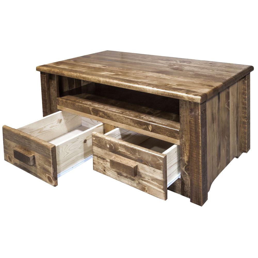 Homestead Collection Coffee Table w/ 2 Drawers, Stain & Lacquer Finish. Picture 5