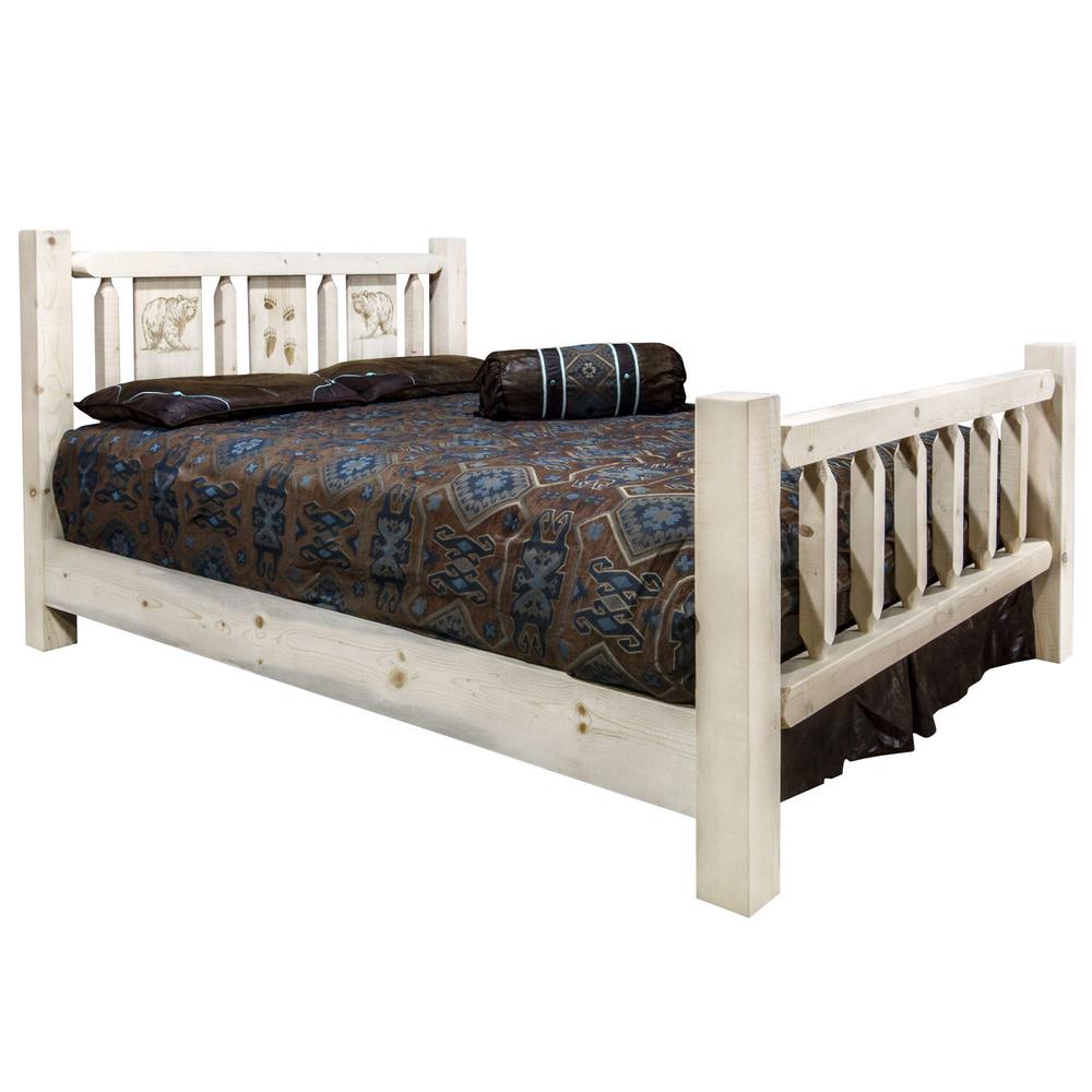 Homestead Collection Full Bed w/ Laser Engraved Bear Design, Ready to Finish. Picture 1