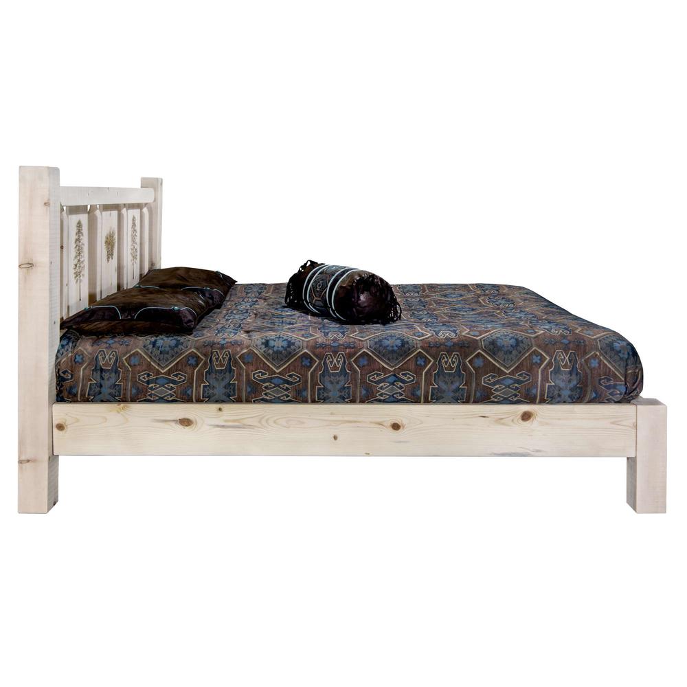 Homestead Collection Queen Platform Bed w/ Laser Engraved Pine Tree Design, Ready to Finish. Picture 4
