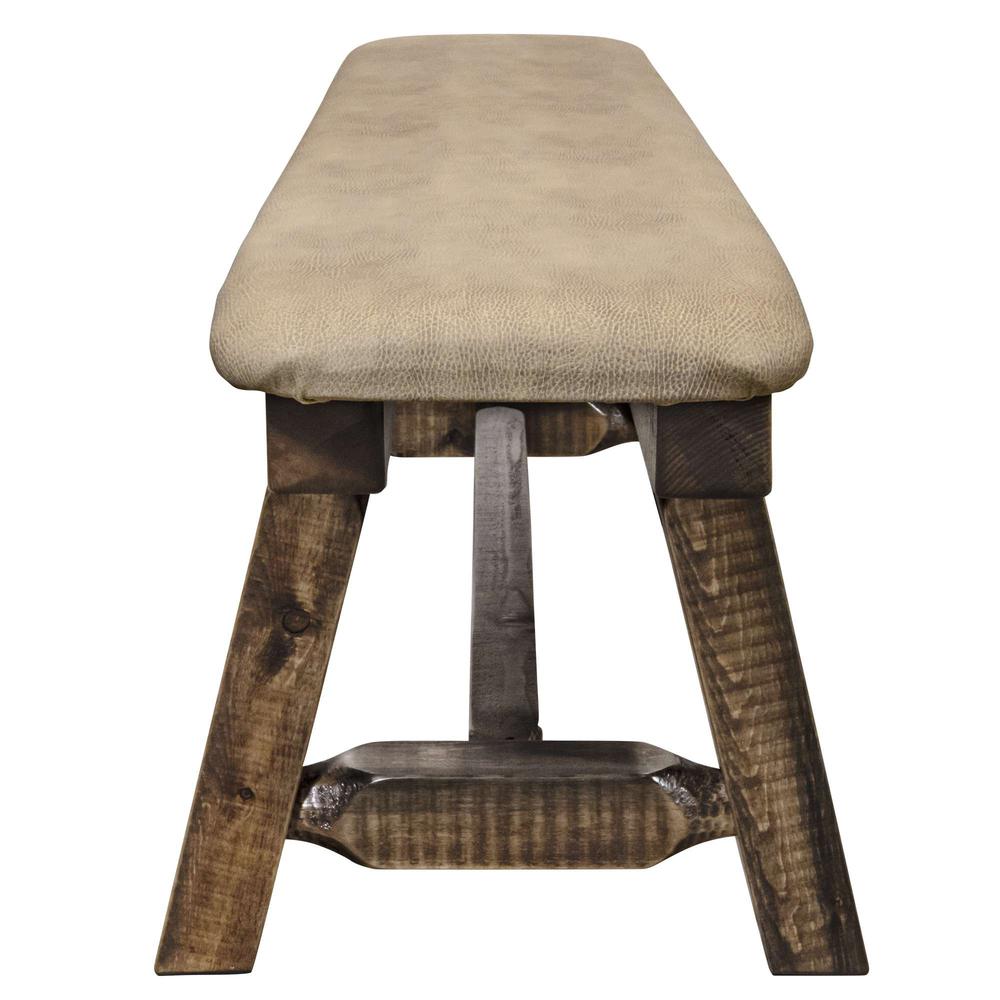 Homestead Collection Plank Style Bench, Stain & Clear Lacquer Finish, 5 Foot w/ Buckskin Upholstery. Picture 4