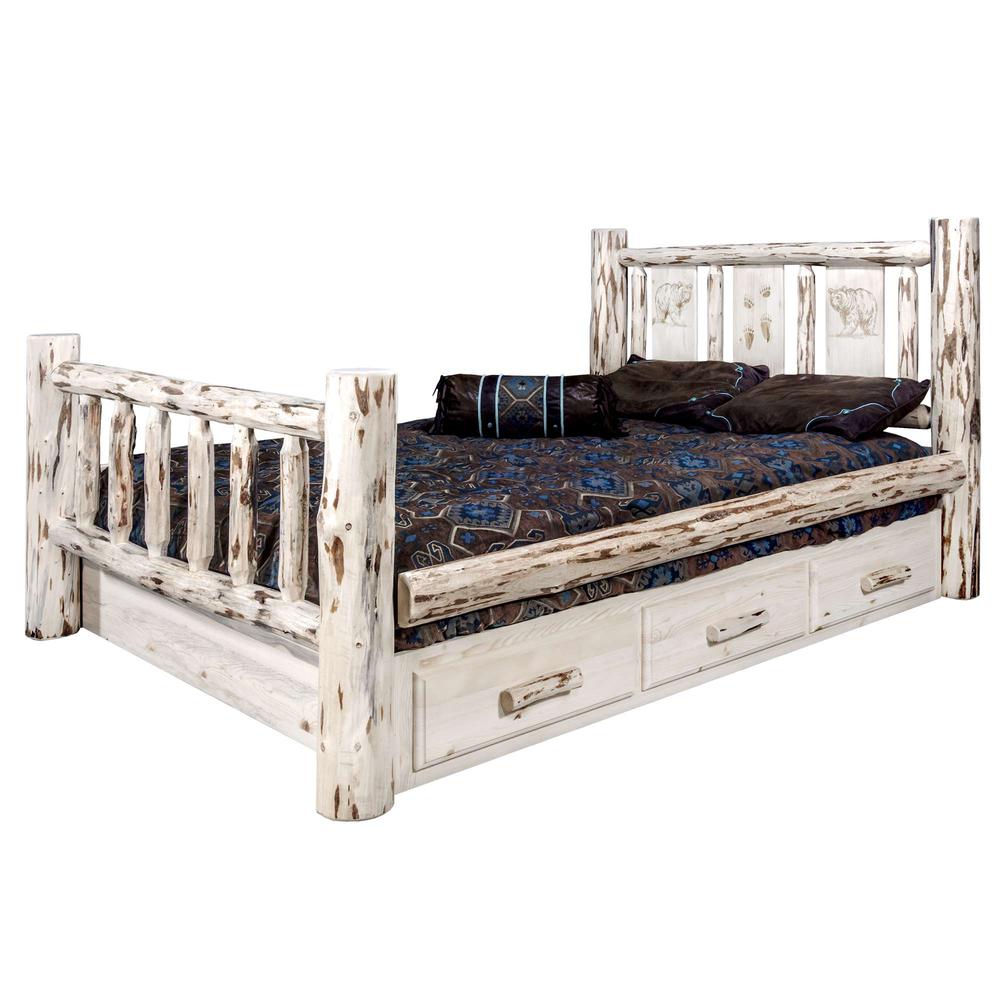 Montana Collection Queen Storage Bed w/ Laser Engraved Bear Design, Ready to Finish. Picture 3