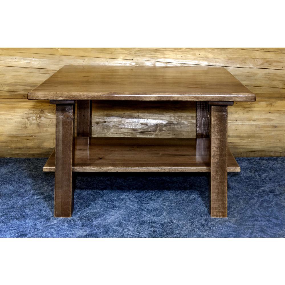 Homestead Collection Cocktail Table w/ Shelf, Stain & Clear Lacquer Finish. Picture 3