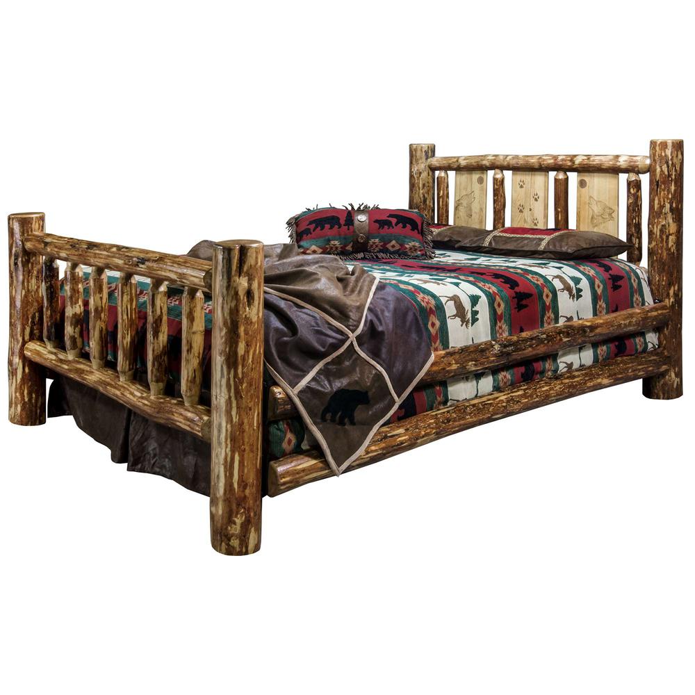 Glacier Country Collection California King Bed w/ Laser Engraved Wolf Design. Picture 2