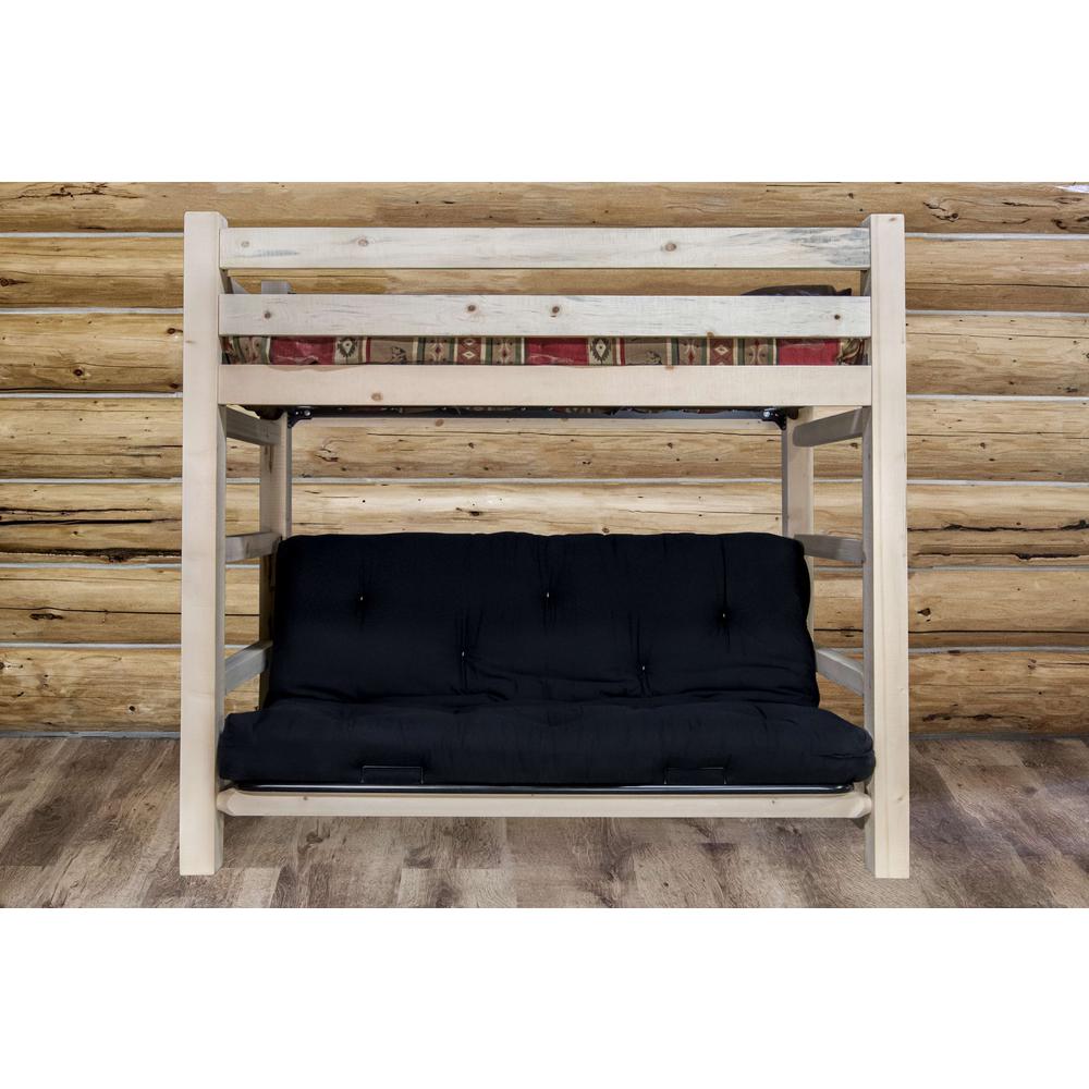 Homestead Collection Twin Bunk Bed over Full Futon Frame w/ Mattress. Picture 7