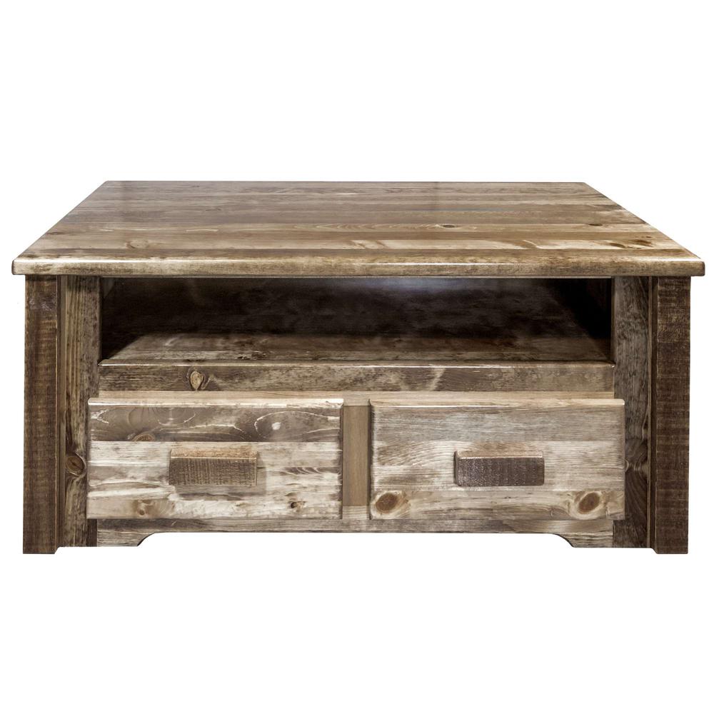 Homestead Collection Coffee Table w/ 2 Drawers, Stain & Lacquer Finish. Picture 1
