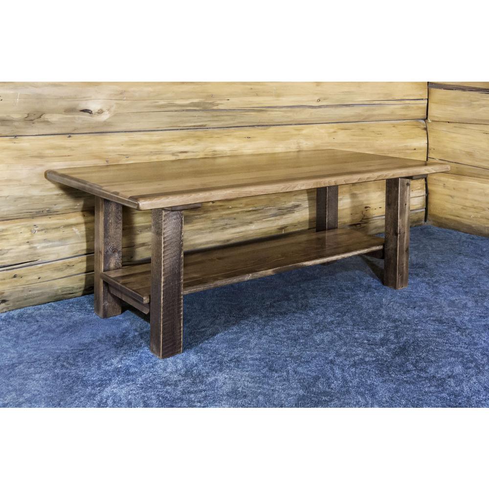 Homestead Collection Coffee Table w/ Shelf, Stain & Clear Lacquer Finish. Picture 5
