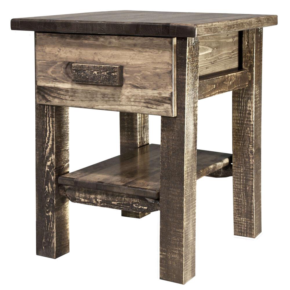 Homestead Collection Nightstand with Drawer & Shelf, Stain & Clear Lacquer Finish. Picture 3