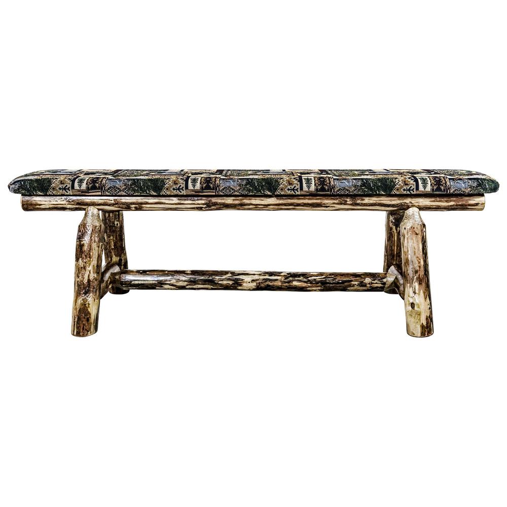 Glacier Country Collection Plank Style Bench, 5 Foot w/ Woodland Upholstery. Picture 2