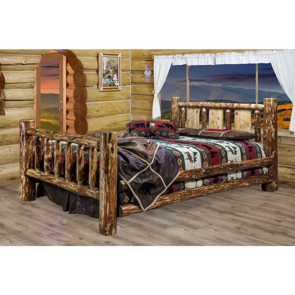 Glacier Country Collection California King Bed w/ Laser Engraved Wolf Design. Picture 9