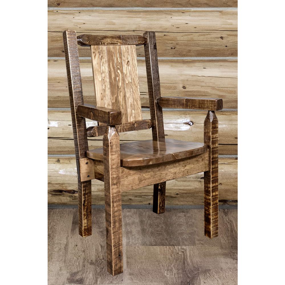 Homestead Collection Captain's Chair w/ Laser Engraved Bronc Design, Stain & Lacquer Finish. Picture 9